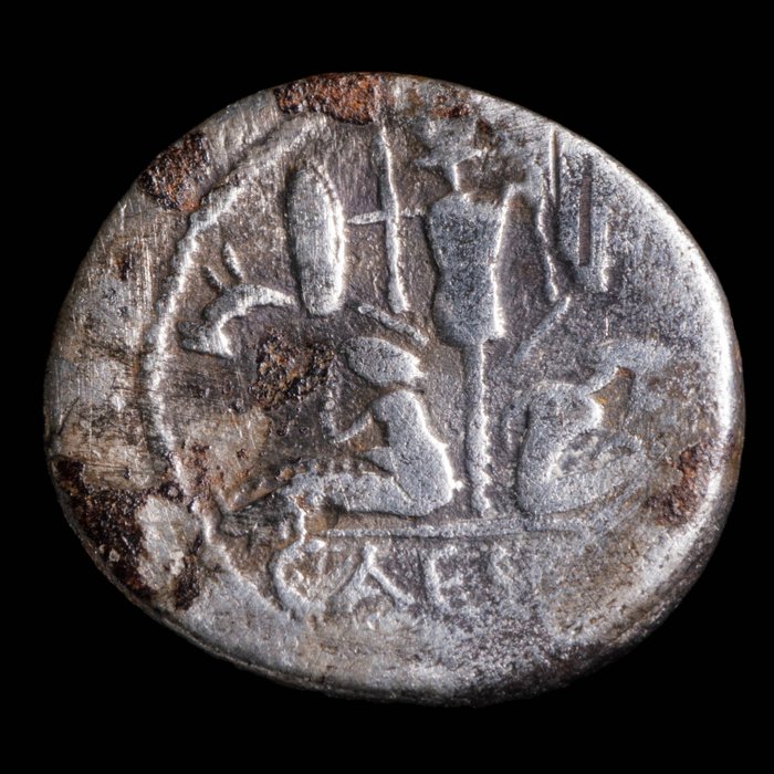 罗马共和国. 尤利乌斯 凯撒. Denarius Military mint traveling with Caesar in Spain, 46-45 BC  (没有保留价)