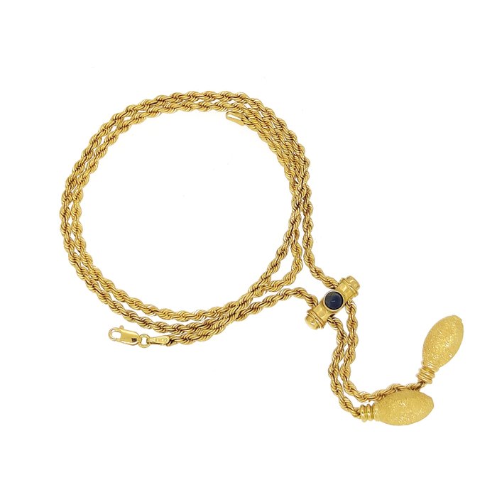Necklace with pendant - 18 kt. Yellow gold -  0.25 tw. Sapphire