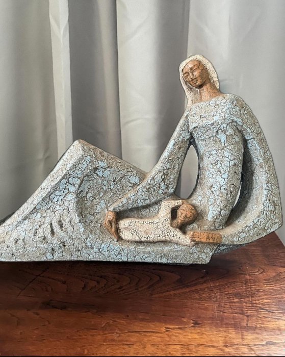 Joop puntman - 雕塑, Vrouw met kind van Joop Puntman - 29 cm - 陶瓷 - 1965