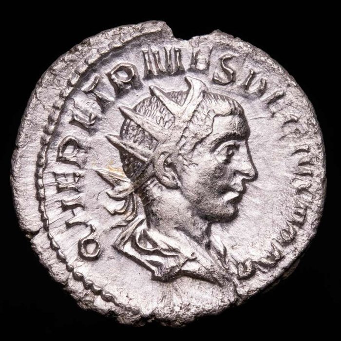 Roman Empire. Herennius Etruscus (AD 251). Antoninianus Rome mint. PIETAS AVGG, Mercury standing left, holding purse and caduceus.