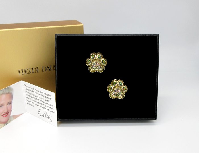 Heidi Daus - Love Paw "Pretty Paw Print" Swarovski® Crystals in Aurora Borealis - Clip-on earrings