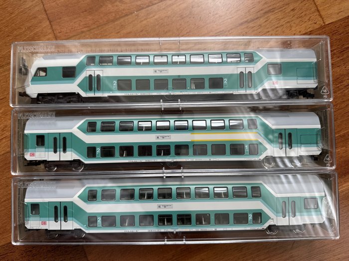 Fleischmann H0 - 5123/5124/5125 - Wagon de train miniature (3) - voitures à deux étages; DBbzf761 - DB