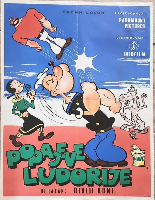  - Affisch Popeye - Poster Popajeve Ludorije literally translates to "Popeye Follies" 1960's cartoon Popeye.