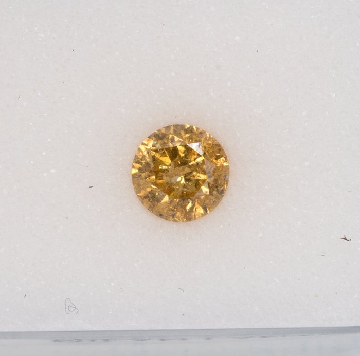 1 pcs 钻石 - 0.29 ct - 圆形, 没有储备 - 艳彩黄带橙 - I2 内含二级