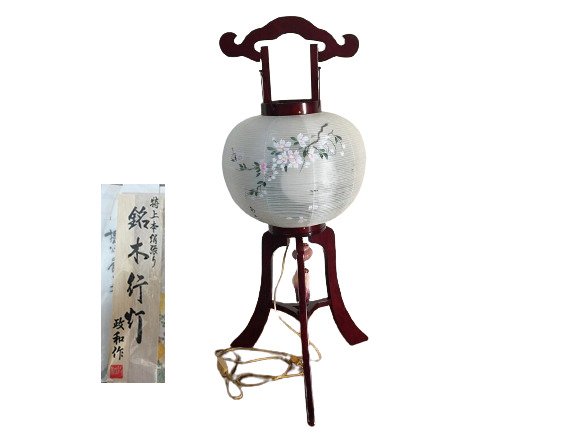 Japanese Vintage Buddhist Lantern CHOCHIN (H:84cm) / 鈴木行灯 SUZUKI ANDON - Signed 政和 MASAKAZU - Laterne - Holz, Seide