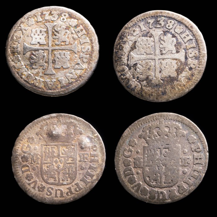 西班牙. Felipe V (1700-1746). Medio Real Madrid 1738 JF. Lote de 2 monedas  (没有保留价)