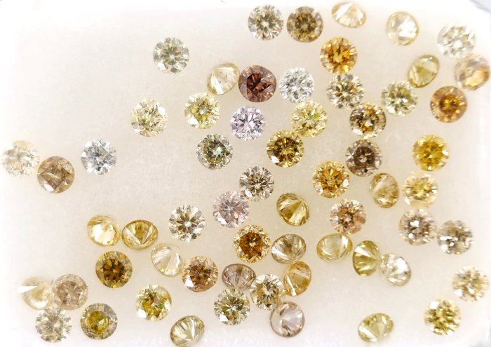 61 pcs 钻石 - 1.00 ct - 圆形 - *no reserve* Light, Fancy Light & Fancy Mix Color* Diamonds - VS1-SI2