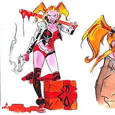 Giancarlo Caracuzzo - 1 Original drawing - Harley Quinn - Harley Queen, illustrazione originale ad acquarello - 2024 Comic Art