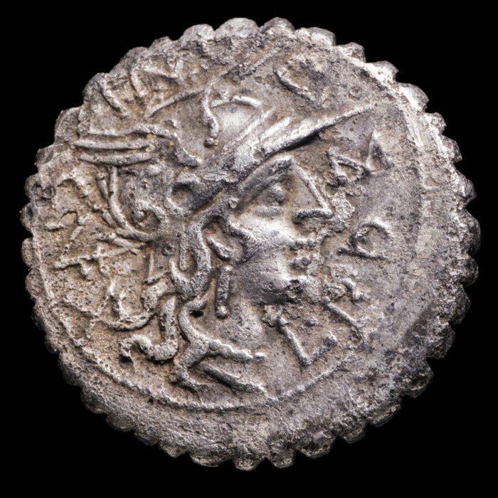 罗马共和国. L. Pomponius Cn. f. Molo and Cn. Domitius Ahenobarbus (118 BC). Denarius Narbo  (没有保留价)