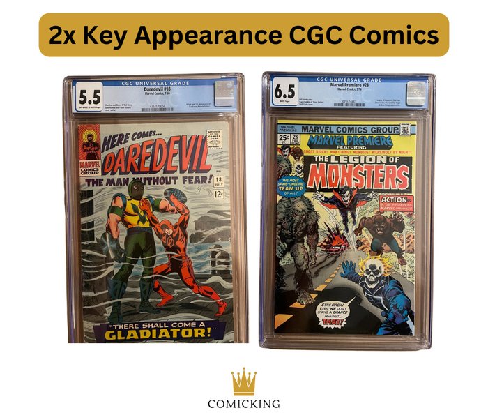 2x Key Appearance CGC Comics - Origin & 1st appearance of Gladiator (Melvin Potter) | Legion of the Monster (Morbius, Ghost Rider - 2 Comic