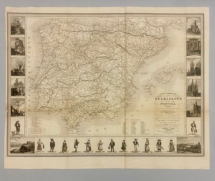 Europa, Mapa - Espanha / Portugal; Lale et Smith / de Richard - Carte Itineraire physique politique et routiere de l'Espagne et du Portugal indiquant les trois - 1821-1850