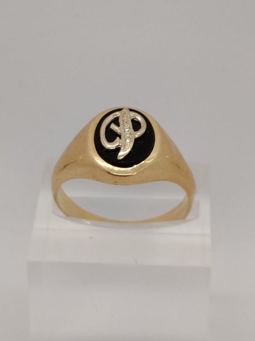 Signet ring - 18 kt. Yellow gold -  1.00 tw. Onyx 