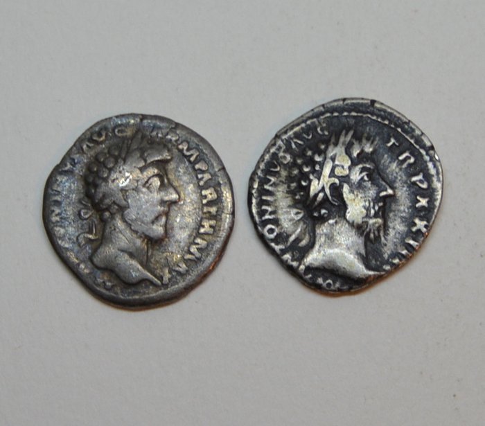 Empire romain. Marcus Aurelius (AD 161-180). Lot of 2 AR Denarii Rome  (Sans Prix de Réserve)