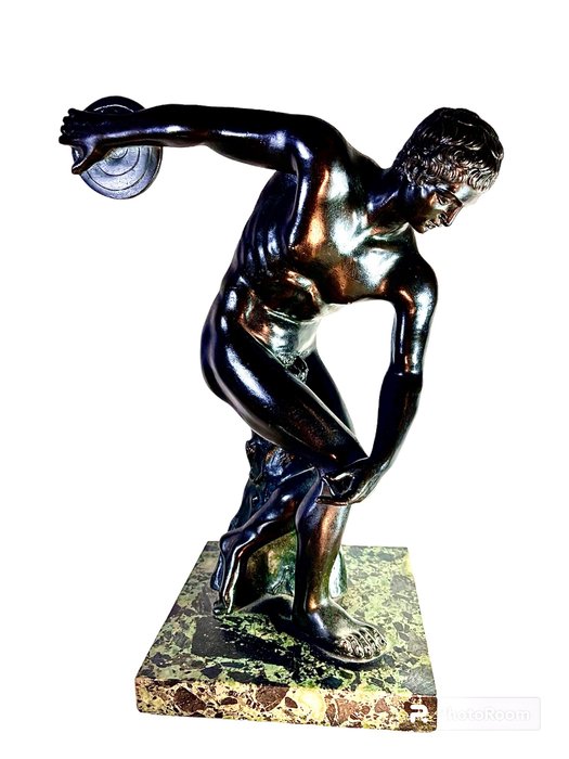 Discobole d’après l’antique, symbole olympique - 半身像, Discobol - 43 cm - 铜绿青铜