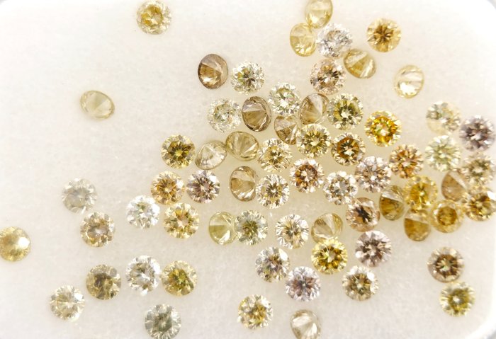67 pcs Diamantes - 1.00 ct - Redondo - *no reserve* Light, Fancy Light & Fancy Mix Color* Diamonds - VS1-I1