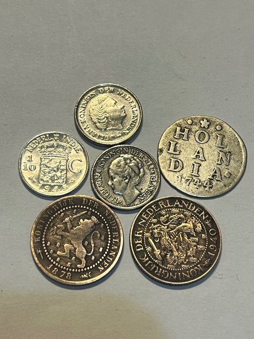 Nederländerna. Lot 6 moedas, incl. coleção antigas  (Utan reservationspris)