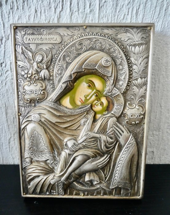 Icono - Madre de Dios de Kazán - .950 plata, .999 (24 qt) oro