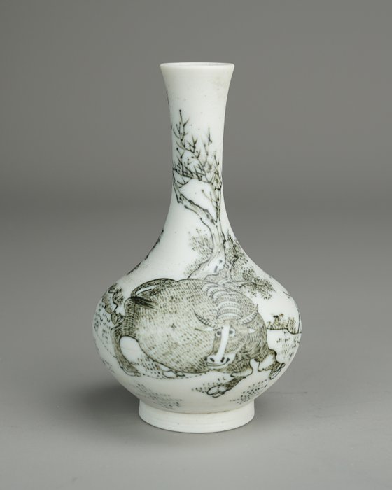 Black-enamelled biscuit porcelain vase - Porselein - Ten Bulls 十牛 - China - Qing Dynastie (1644-1911)