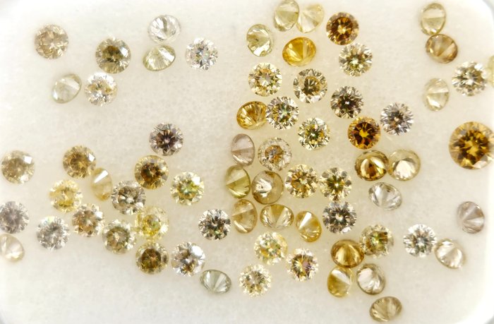 69 pcs 钻石 - 1.00 ct - 圆形 - *no reserve* Light, Fancy Light & Fancy Mix Color* Diamonds - VS1-I1