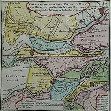 Nederland, Kaart – Maasmonding, Rotterdam, IJsselmonde, Dordrecht; Hendrik de Leth / Melchior Bolstra – Kaart van de Beneeden Rivier de Maas (…) – 1740