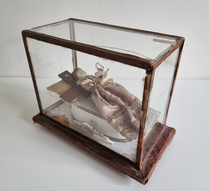 Wassen pop Jezus in glazen kist - Religieus  - 洋娃娃 - 1850-1900