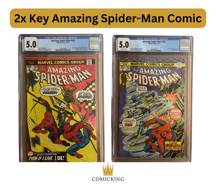 Amazing Spider-Man #143 & #149 - 2x Key Amazing Spider-Man Comic - 1st app Spider-Man clone & Cyclone - 2 Graded comic - CGC