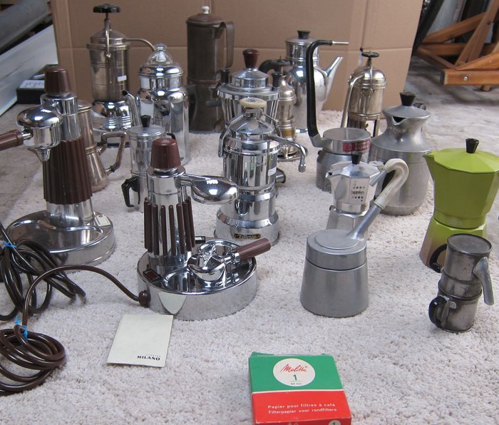 咖啡壶 (17) - 人造树胶, 木, 水晶, 钢材（不锈钢）, 铜, 铝, 银, 锡合金/锡, 镀银