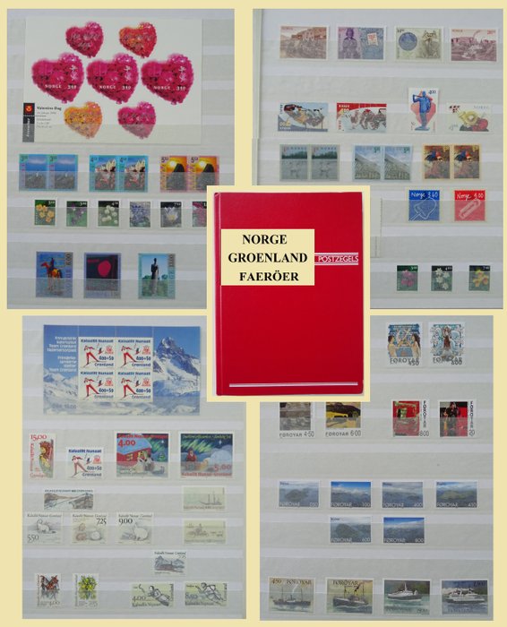 挪威、格陵兰岛和法罗群岛 1990/1999 - 三个国家的收藏，20 世纪末，在一本书中。