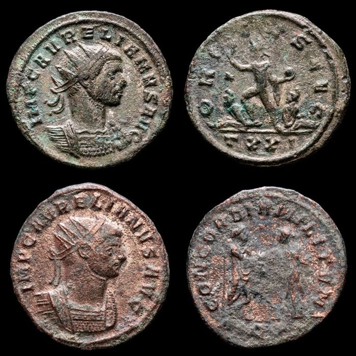 罗马帝国. 奥雷利安 （公元270-275）. Antoninianus Lot two (2) antoninianus. Minted in Ticinum & Siscia. ORIENS AVG / CONCORDIA MILITVM / XXIV  (没有保留价)