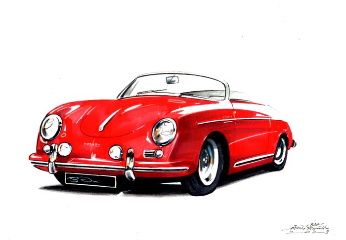 originele tekening - Porsche - Porsche 356 speedster - Baes Gerald - 2023