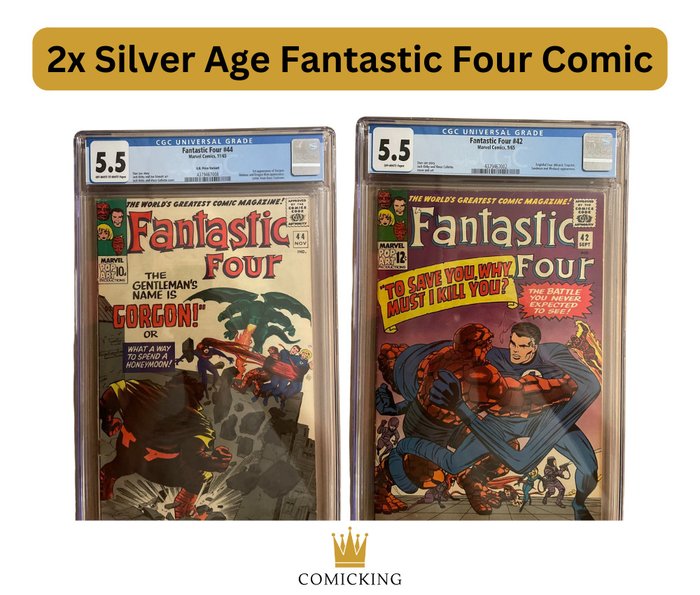 Fantastic Four #42 & #44 - 2x Silver Age Fantastic Four Comic | 1st app of Gorgon & Iconic Cover - 2 Graded comic - CGC