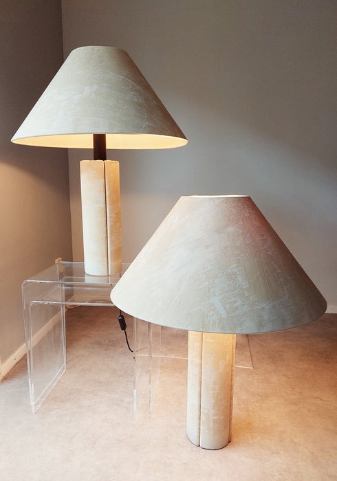 Design M - Ingo Maurer - Buffet-Tischlampe (2) - Holz, Baumwollsamt
