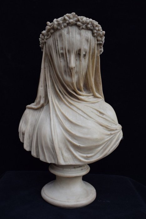 雕刻, Busto di Dama Velata - 35 cm - 大理石粉