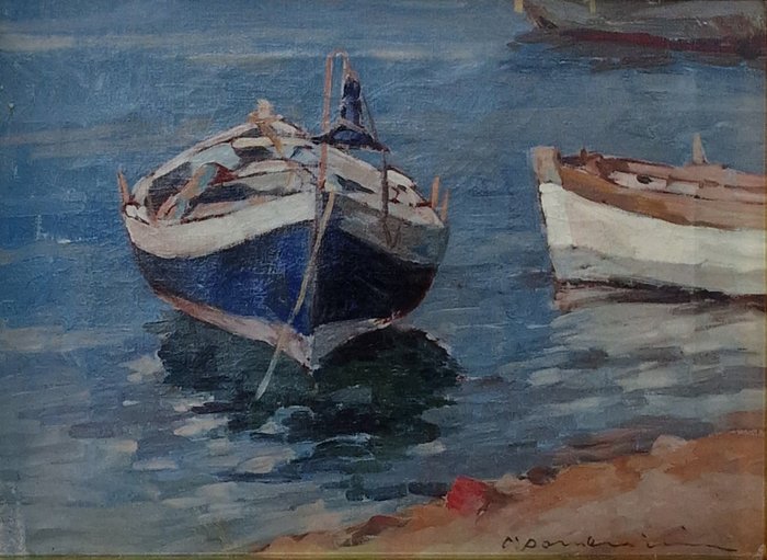 Carlo Dominici (1897-1981) - Marina con barche