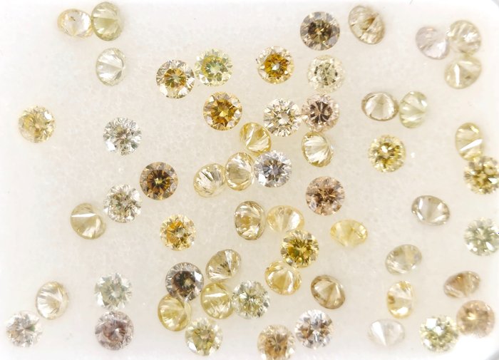 57 pcs Diamonds - 1.00 ct - Round - *no reserve* Light, Fancy Light & Fancy Mix Color* Diamonds - VS1-SI3
