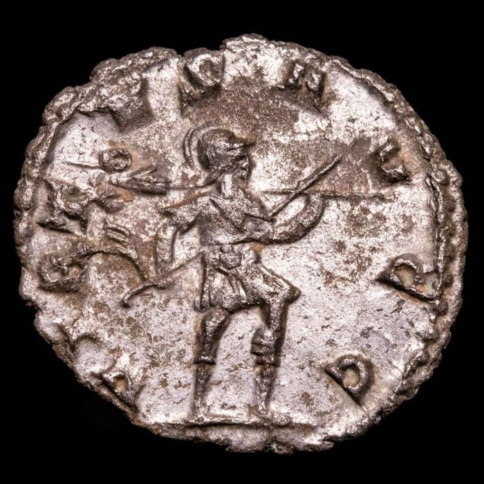 Império Romano. Galiano (253-268 d.C.). Antoninianus Rome AD 258-259.  VIRTVS AVGG, Mars advancing left, holding trophy and spear.  (Sem preço de reserva)