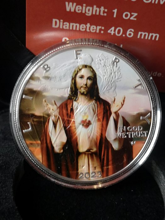 USA. 1 Dollar 2023 Silver Eagle - Jesus Christ Sacred Heart - Colorized, 1 Oz (.999)  (Ohne Mindestpreis)