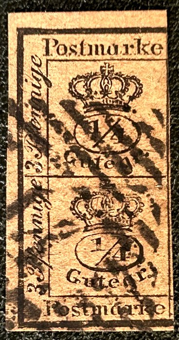 Brunswick 1857 - Braunschweig - extrem seltene Mi.Nr. 9 az kopfstehendes WZ doppelt signiert Brettl BPP
