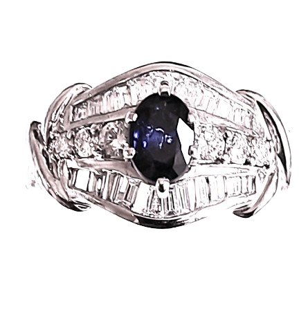 Zonder Minimumprijs - Ring Witgoud Saffier - Diamant 