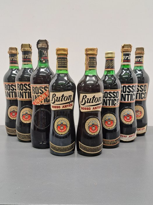 Rosso Antico Spa - Buton + Demi Sec + Rosso Antico  - b. 1960s, 1970s, 1980s - 1.0 升, 750毫升 - 8 瓶