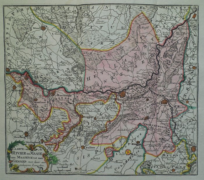 Holandia, Mapa - Północna Limburgia, Venlo, Weert; H de Leth - Caarte van de rivier de Maase van Maaseyk tot aan Gennep, (...) - 1740
