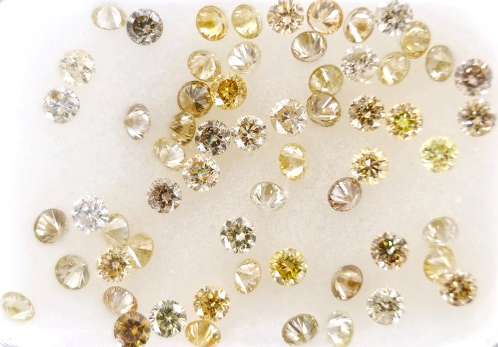 61 pcs Diamants - 1.01 ct - Rond - *no reserve* Light, Fancy Light & Fancy Mix Color* Diamonds - VVS2-SI3
