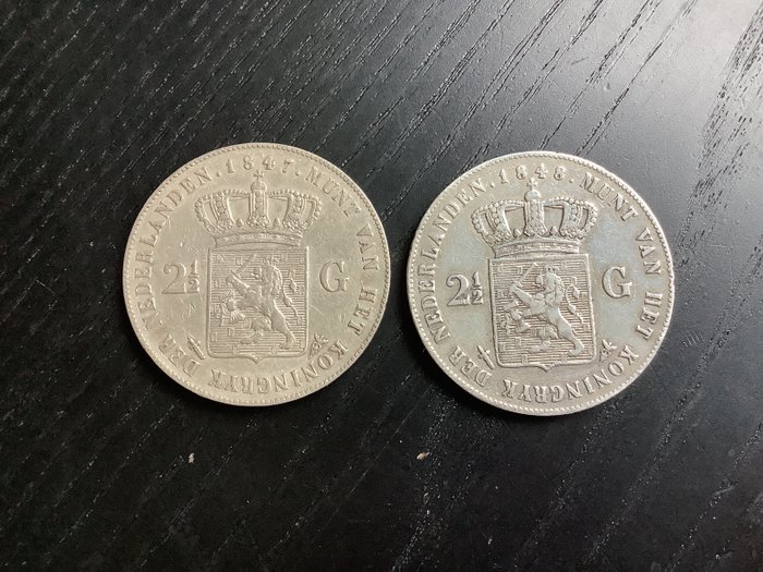 荷蘭. Willem II (1840-1849). 2 1/2 Gulden 1847-1848  (沒有保留價)