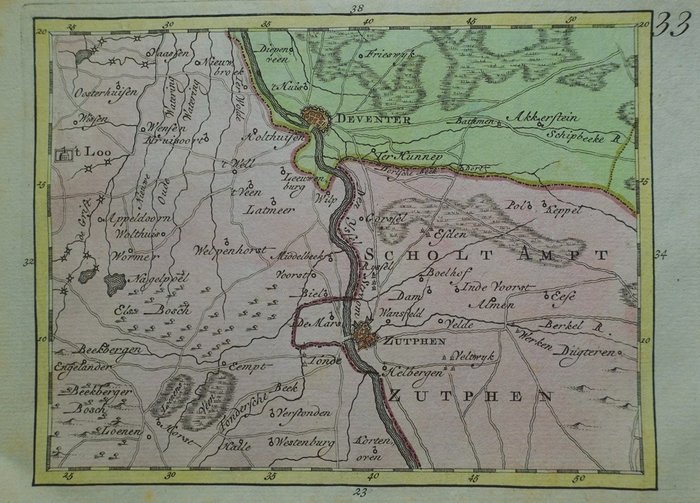 Holland, Kort - Deventer, Apeldoorn, Zutphen; C. en J.C. Sepp - 1773