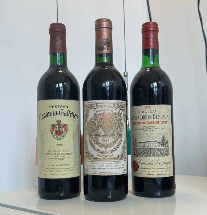 1987 Ch. Baron de Pichon-Longueville, 1996 Ch. Canon-la-Gaffelière & 1978 Ch. Grand-Corbin-Despagne - Pauillac, 圣埃米利永 Grand Cru Classé - 3 Bottles (0.75L)
