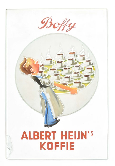 Huibert Vet - "Boffy Albert Heijn's Koffie" Glass plate advertisement - Lata 30.