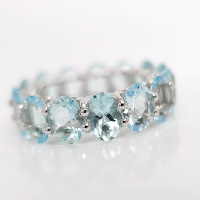 *no reserve* 11.65 ct Blue Aquamarine Designer Eternity Ring - 5.96 gr - 14 克拉 白金 - 戒指 - 11.65 ct 海藍寶石
