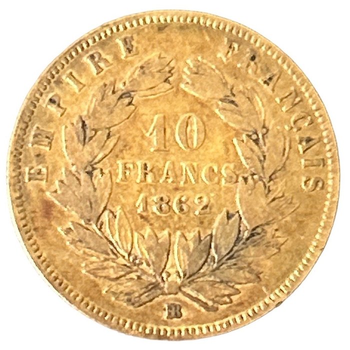 法国. 拿破仑三世(1852-1870). 10 Francs 1862-BB, Strasbourg  (没有保留价)