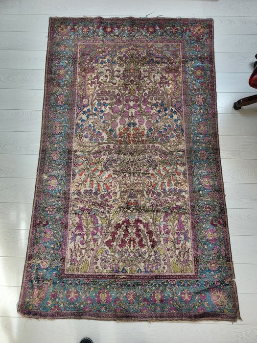 约 1880 年的古董波斯丝绸手工卡尚地毯 - 小地毯 - 200 cm - 120 cm