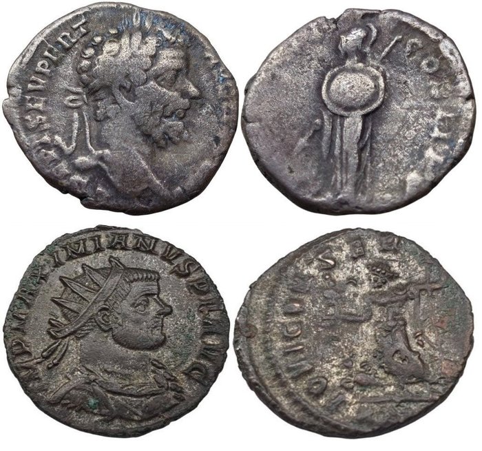 Romeinse Rijk. Lot of 2 coins incl.: Denarius of Septimius Severus  (Zonder Minimumprijs)
